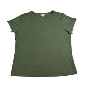 ON 34th‎ Womens Ribbed Crew Neck SS T-Shirt Sz 3X Olive Green Lagom Soft Relaxed